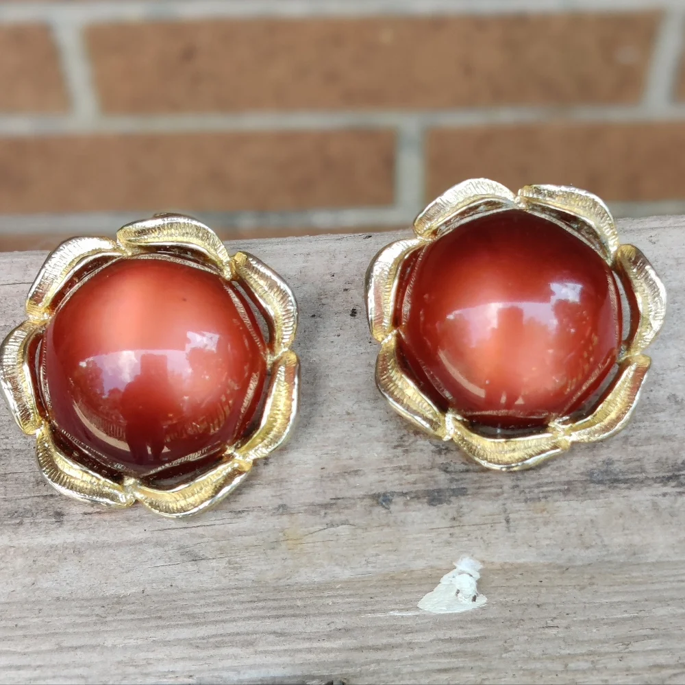 Vintage red moonglow lucite earrings